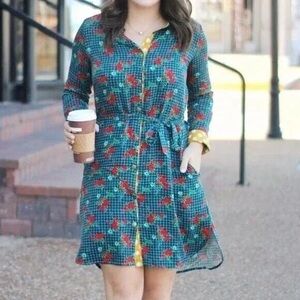 Matilda‎ Jane Shirt Dress Womesn Small Floral Roses Gingham Fa La La Pockets